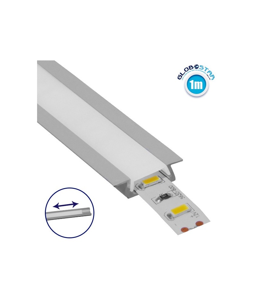 GloboStar® RECESS-PROFILE 70803-1M Προφίλ Αλουμινίου - Βάση & Ψύκτρα Ταινίας LED με Λευκό Γαλακτερό Κάλυμμα - Χωνευτή Χρήση - Συρόμενο Κάλυμμα - Ασημί - 1 Μέτρο - Μ100 x Π2.2 x Υ0.6cm